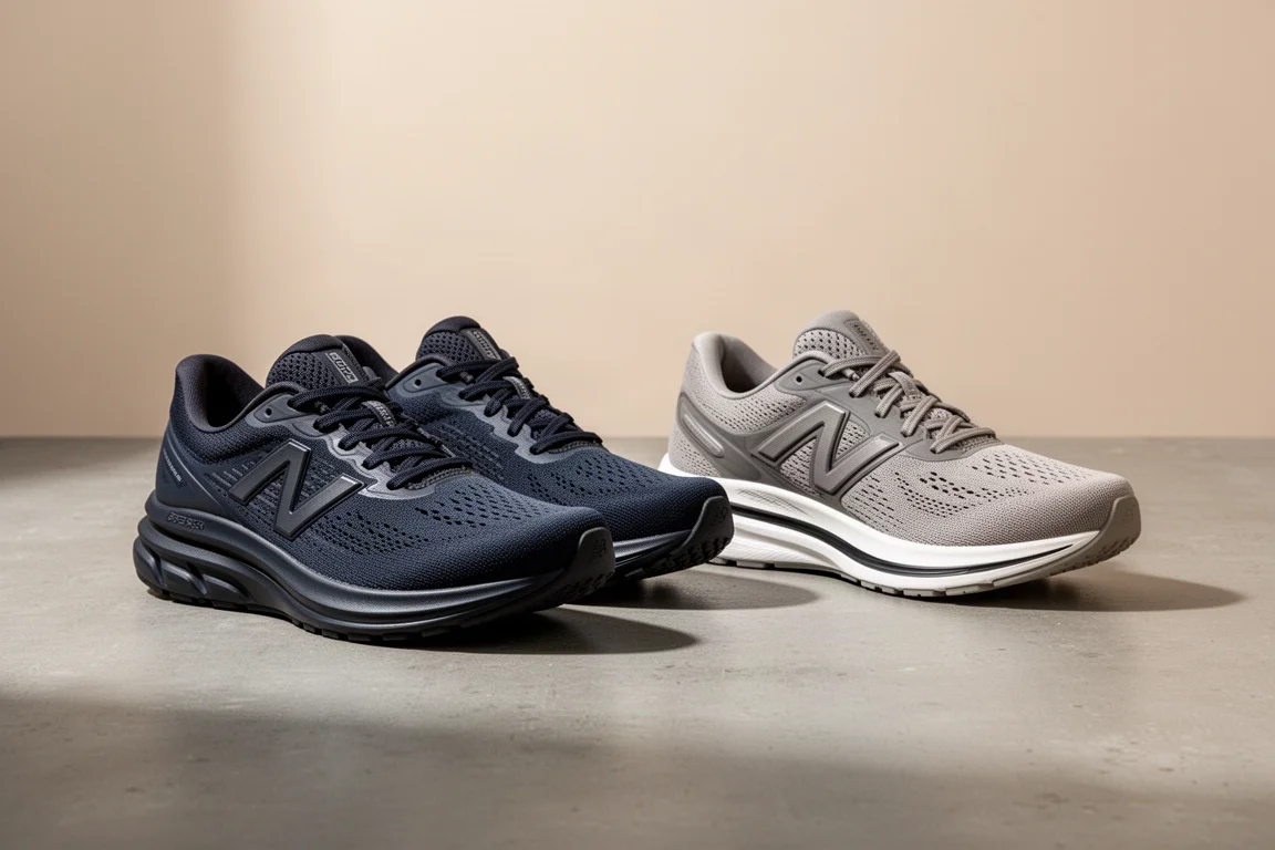 Brooks Ghost Max 3 and Saucony Echelon 10 running shoes side by side on concrete