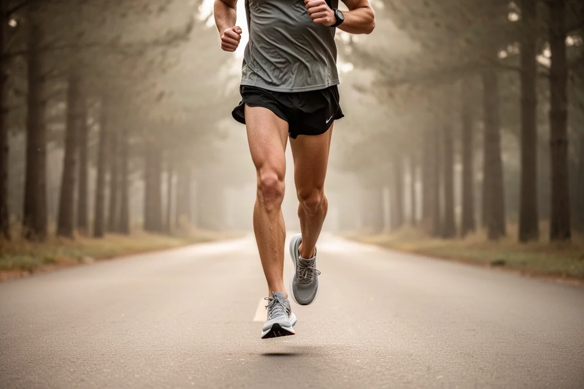 Runner cruising relaxed recovery miles on a quiet tree-lined road