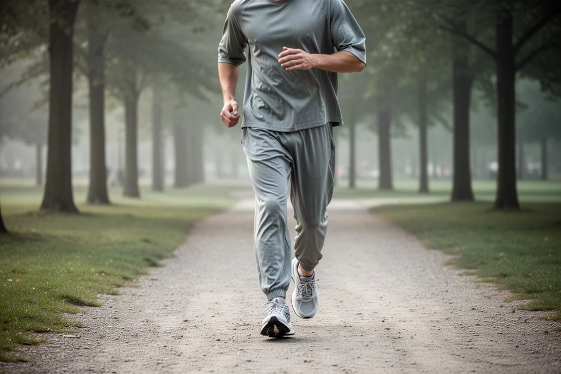 Runner walking an easy recovery loop on a quiet park path in soft morning light