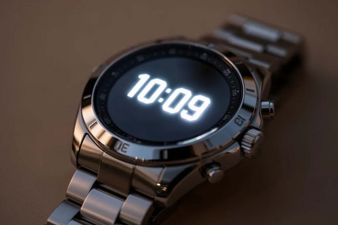 Orologio sportivo AMOLED premium illuminato nella scarsa luce serale