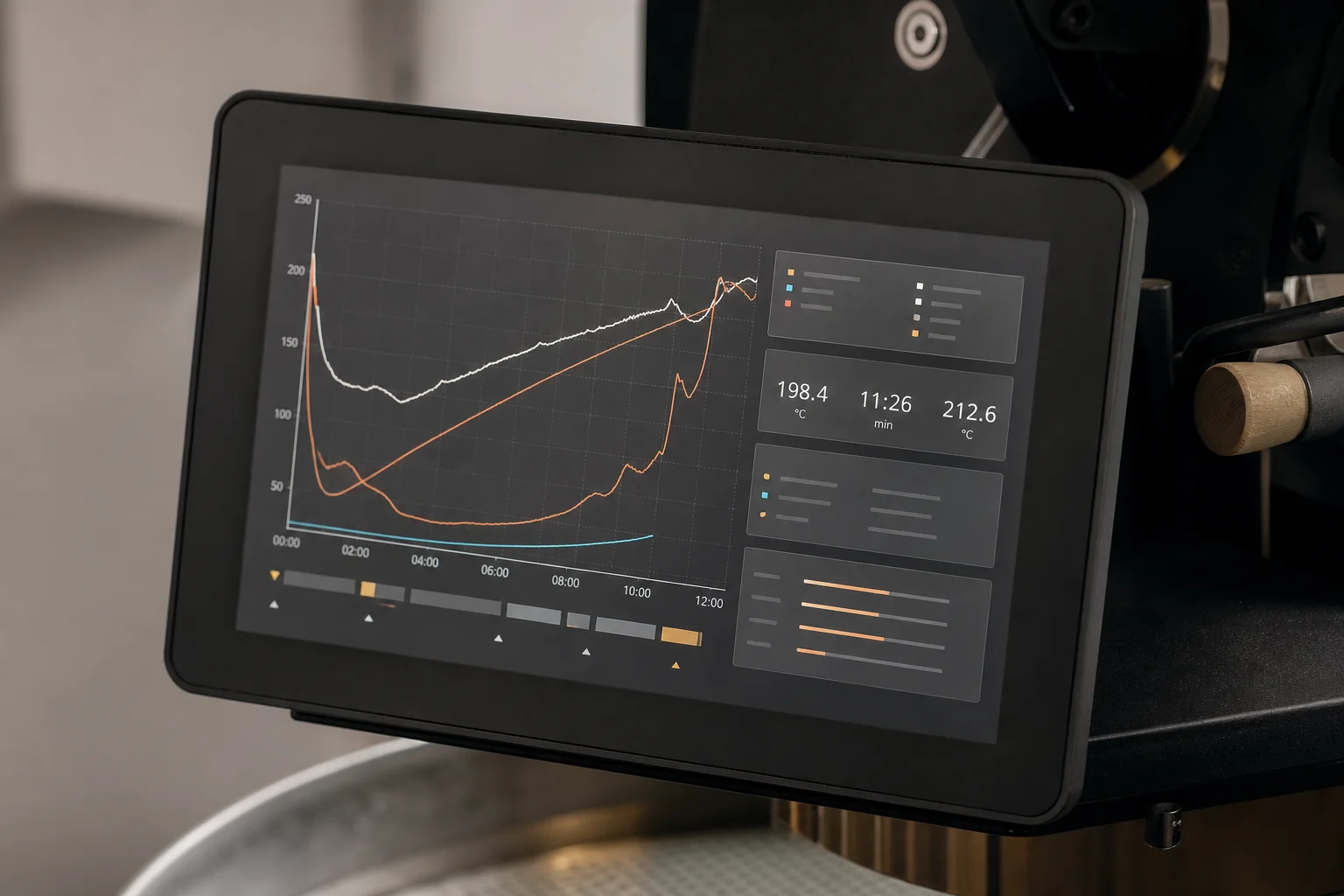 Digitales Display mit Temperaturkurve und Röstprofil-Grafik