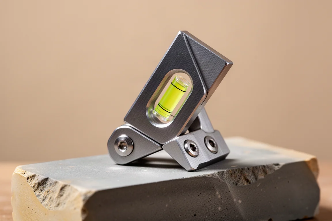 A folding magnetic plate with a bubble level set to a steep angle