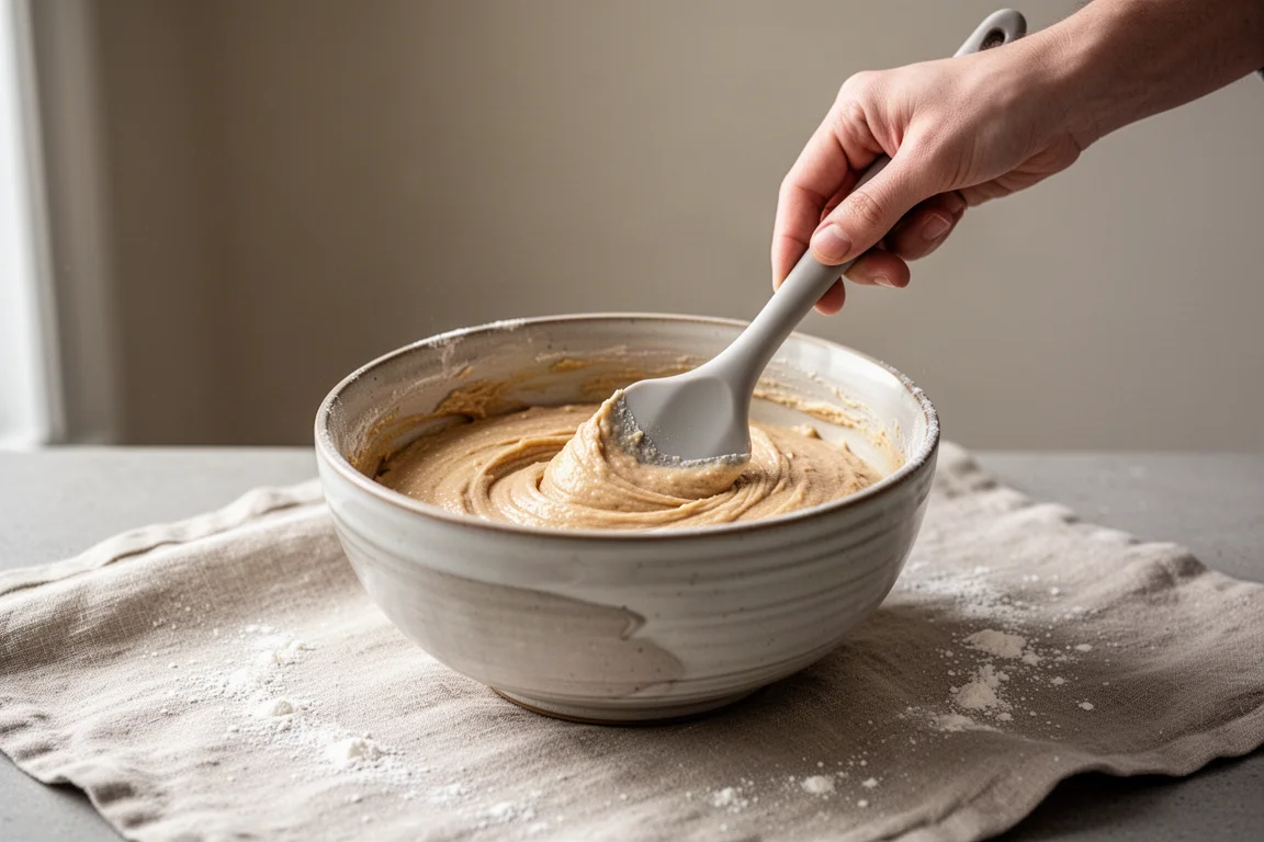 Spoonula stirring and scraping the side of a bowl in a home kitchen