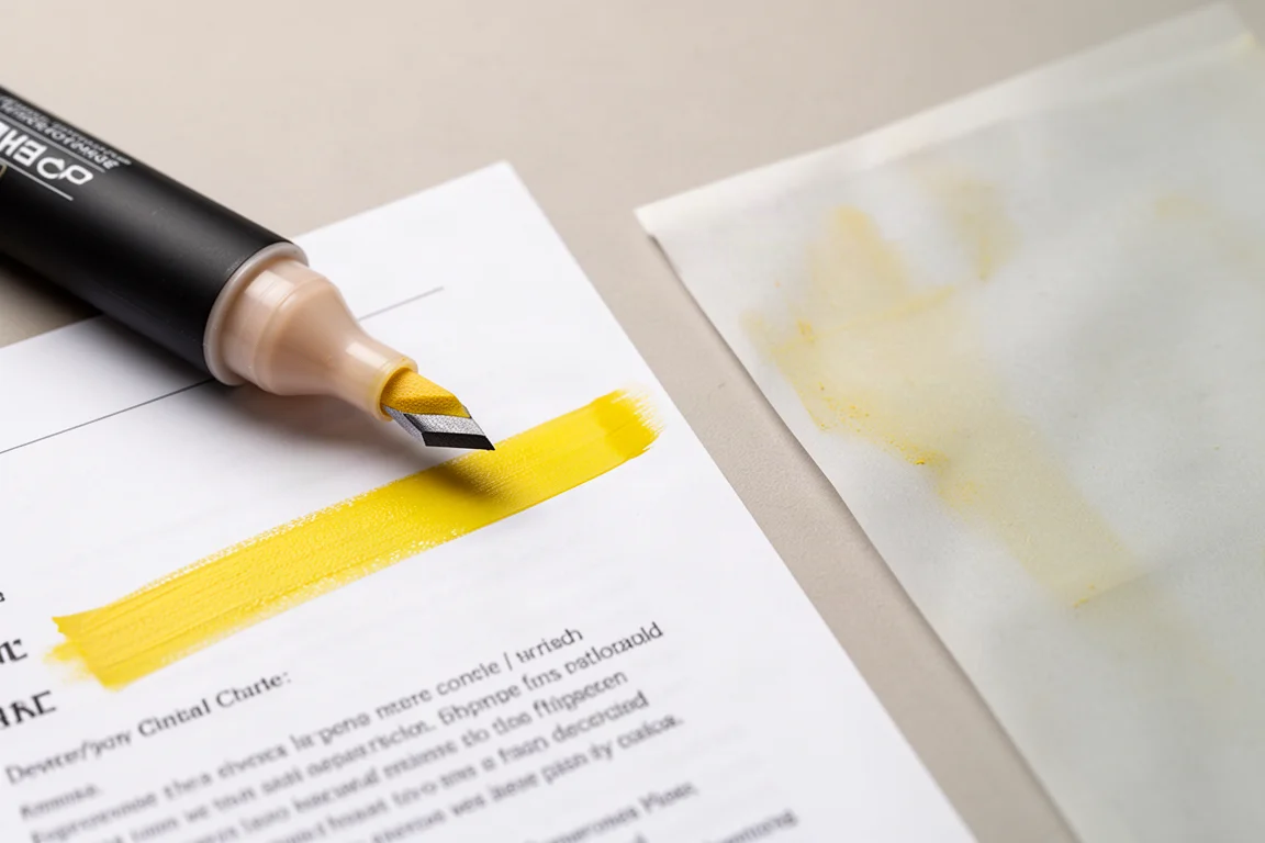 Markeerstift zet gedrukte tekst af met een strakke, gelijkmatige streep