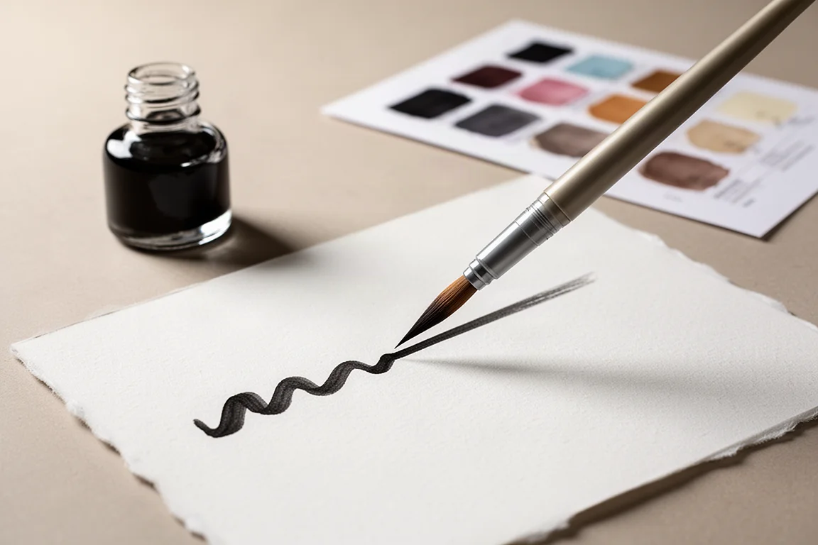 Brush pen maakt expressieve strepen met lijnvariatie op papier
