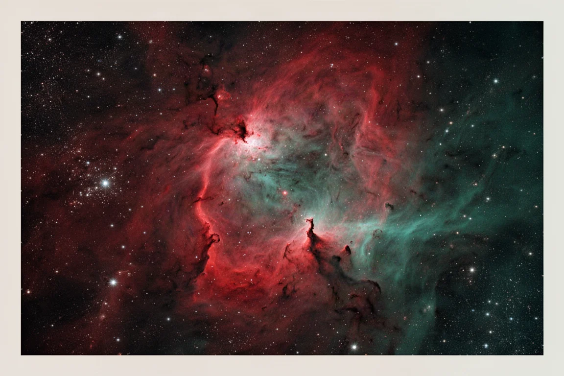 充滿寬廣星野的發射星雲,呈現豐富的氫與氧色彩