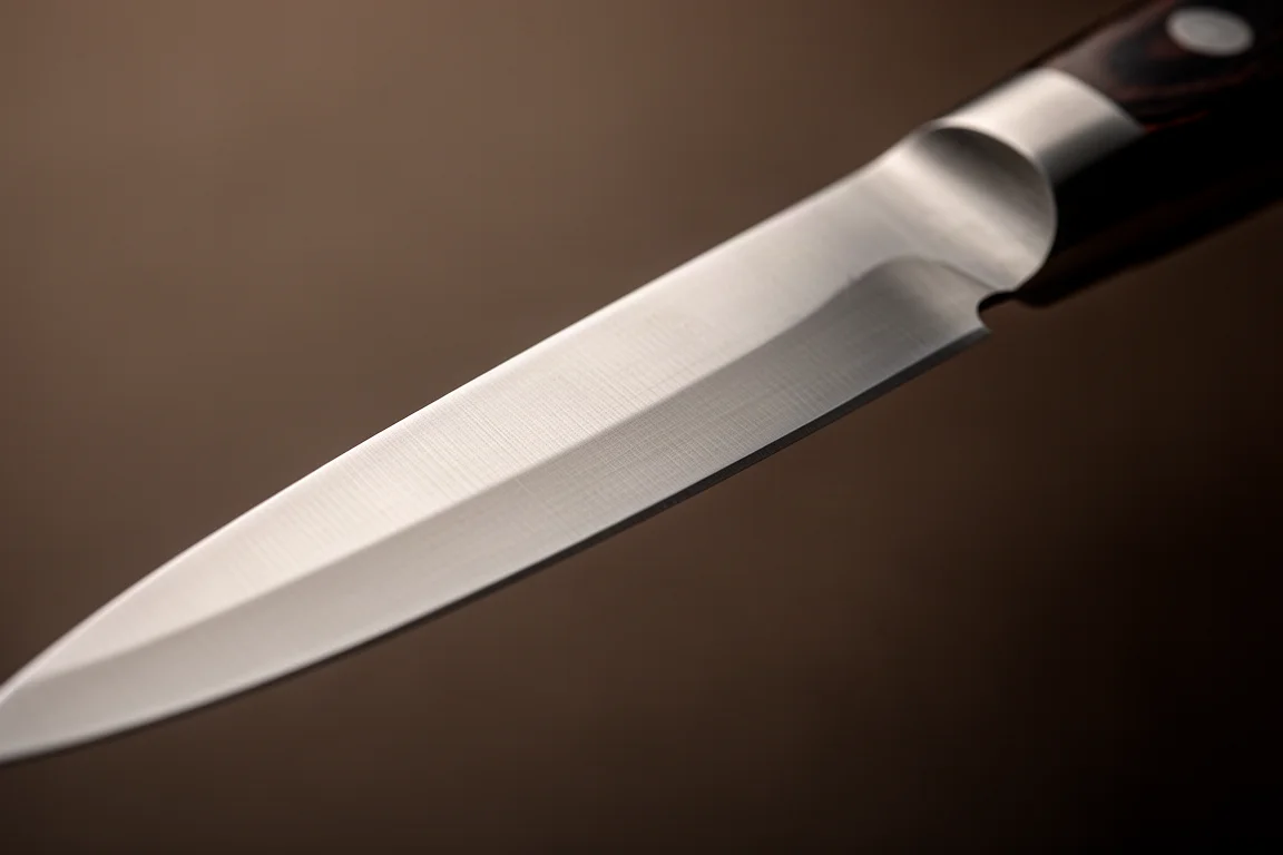 Close-up of a thin knife spine showing the blade taper