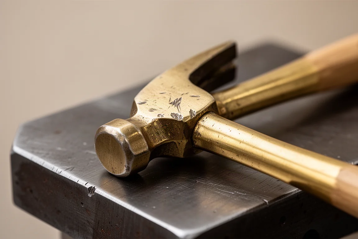 Small brass hammer head with subtle scuffs from use