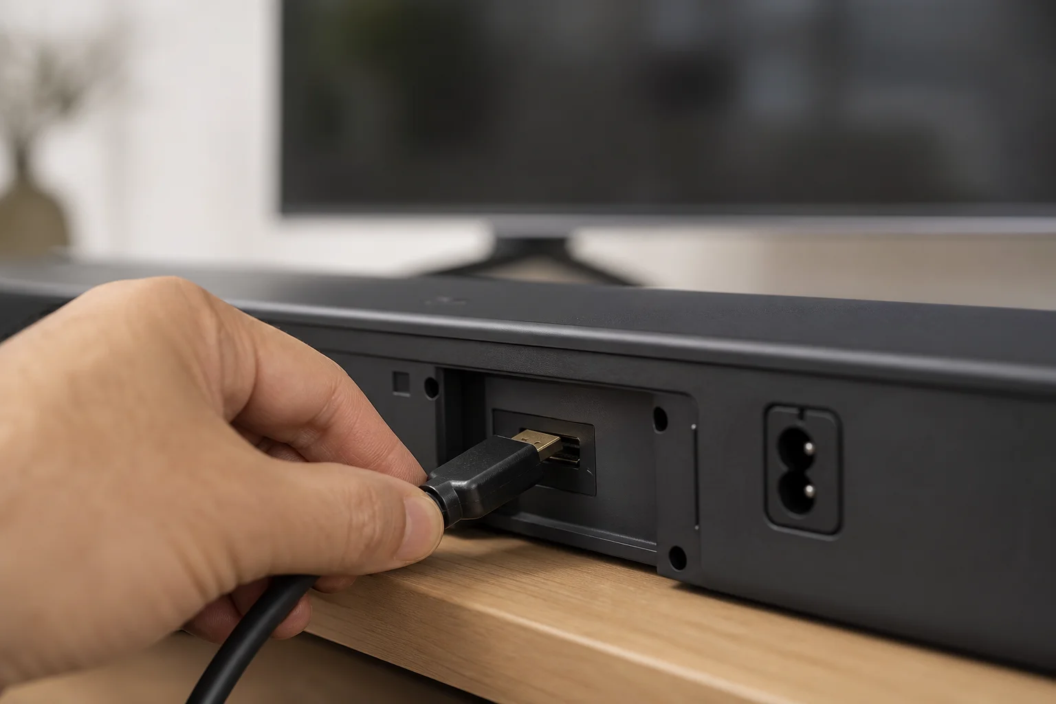 사운드바와 TV 사이의 HDMI eARC 케이블 연결