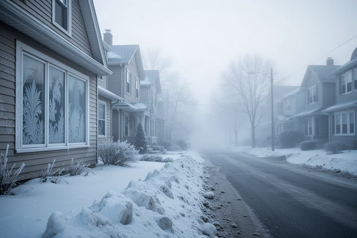 Smartes Turmheizgerät läuft in einer dunklen Kellerecke während einer kalten Winternacht