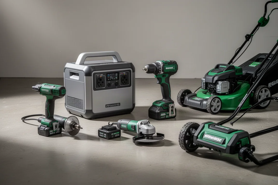 Diagnostic scan tool, cordless impact driver, and pressure washer arranged on concrete