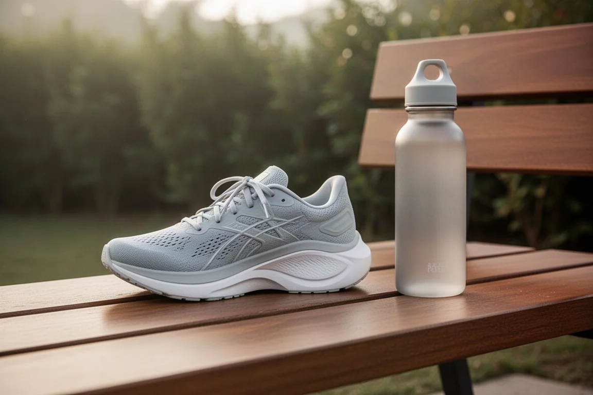 Dos zapatillas de running lado a lado sobre un suelo de madera para comparar el ajuste