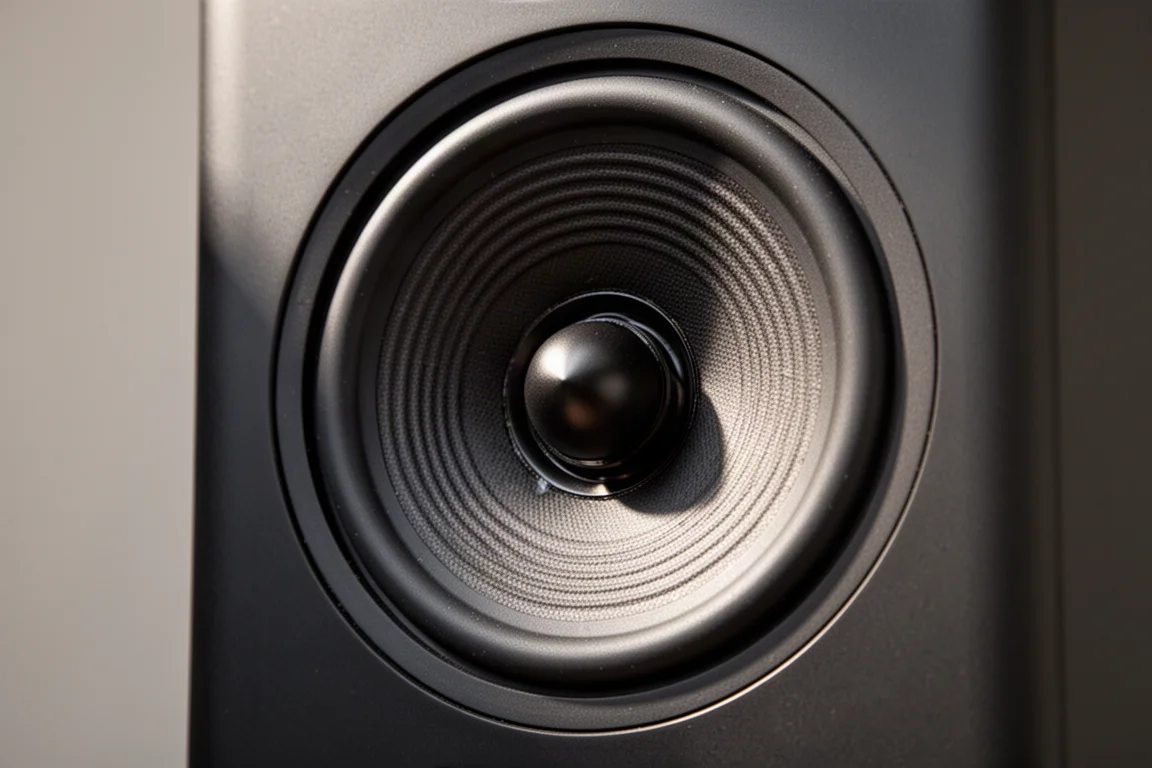 Macro detail of a coaxial driver with the tweeter centred inside the midrange cone