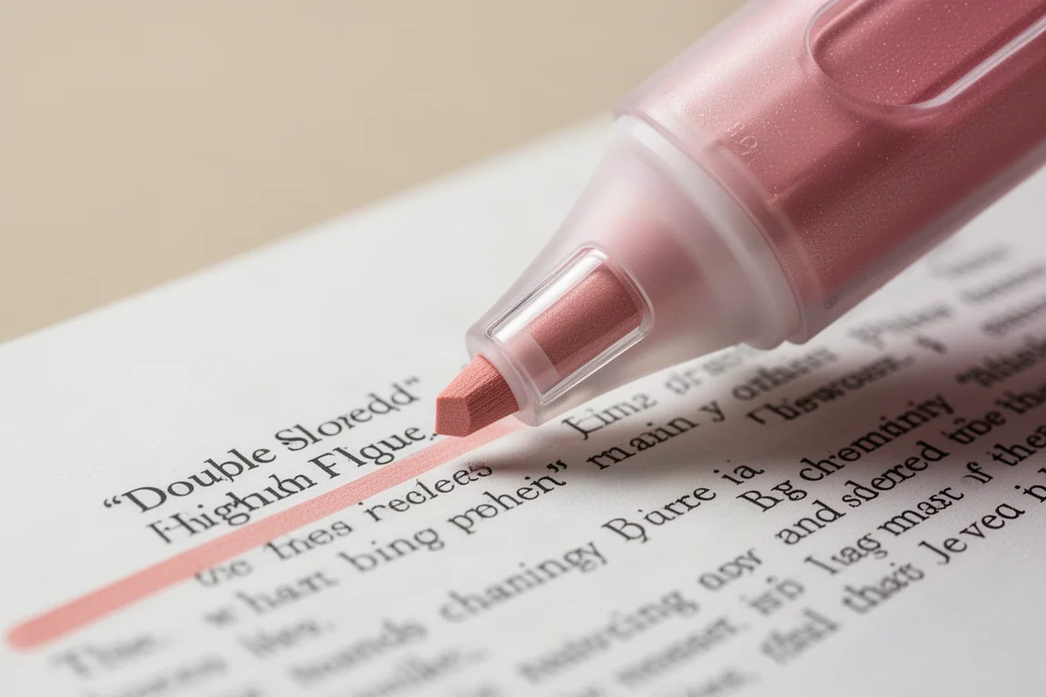 Marca-texto com janela transparente na ponta chanfrada marcando um texto