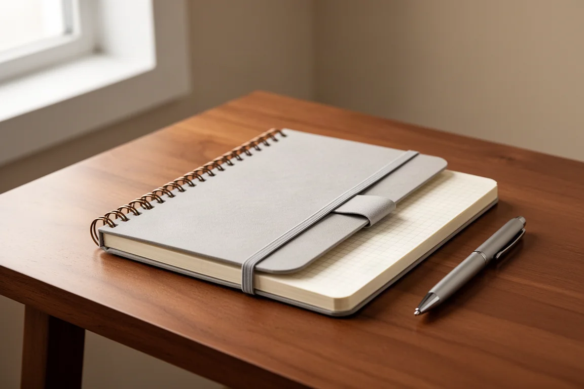 Minimalistisches Notizbuch mit 5-mm-Rasterpapier und Gummiband