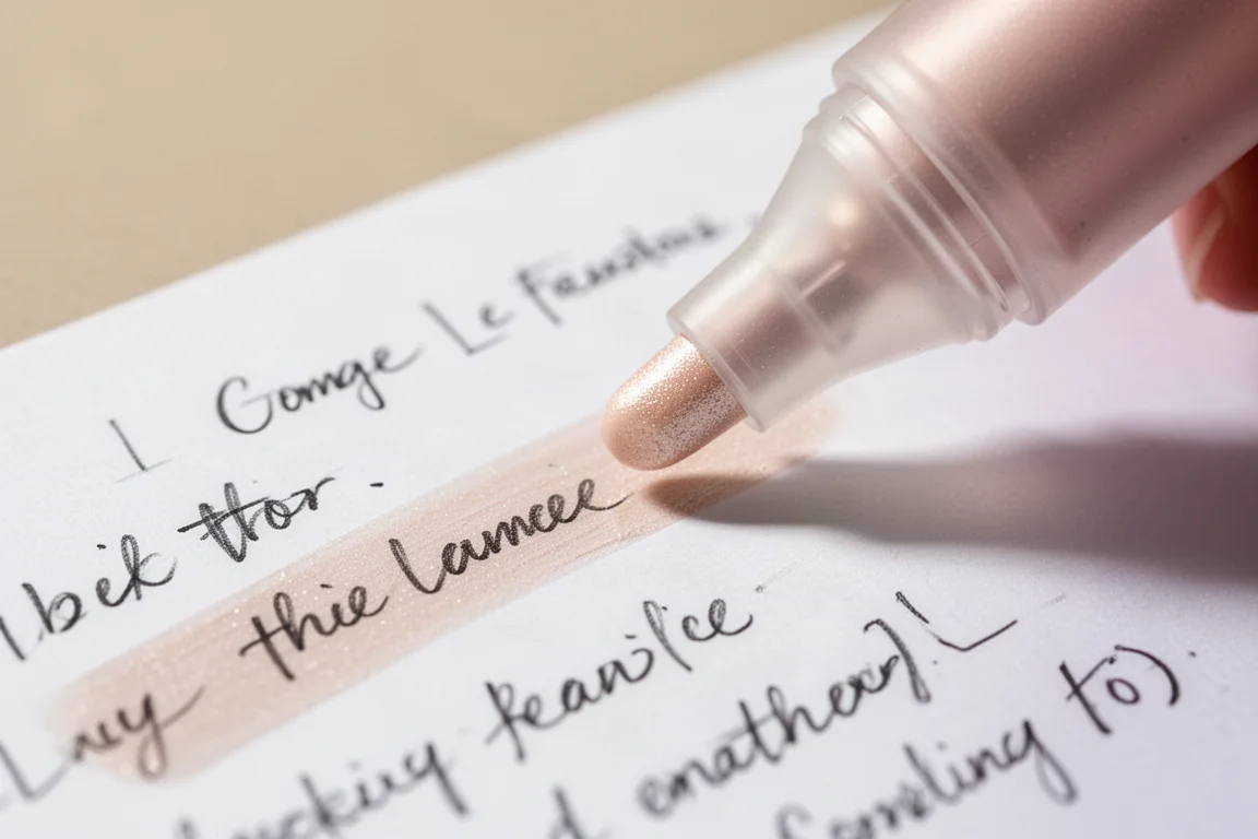 Marca-texto desenhando uma faixa suave de cor sobre escrita feita com caneta gel