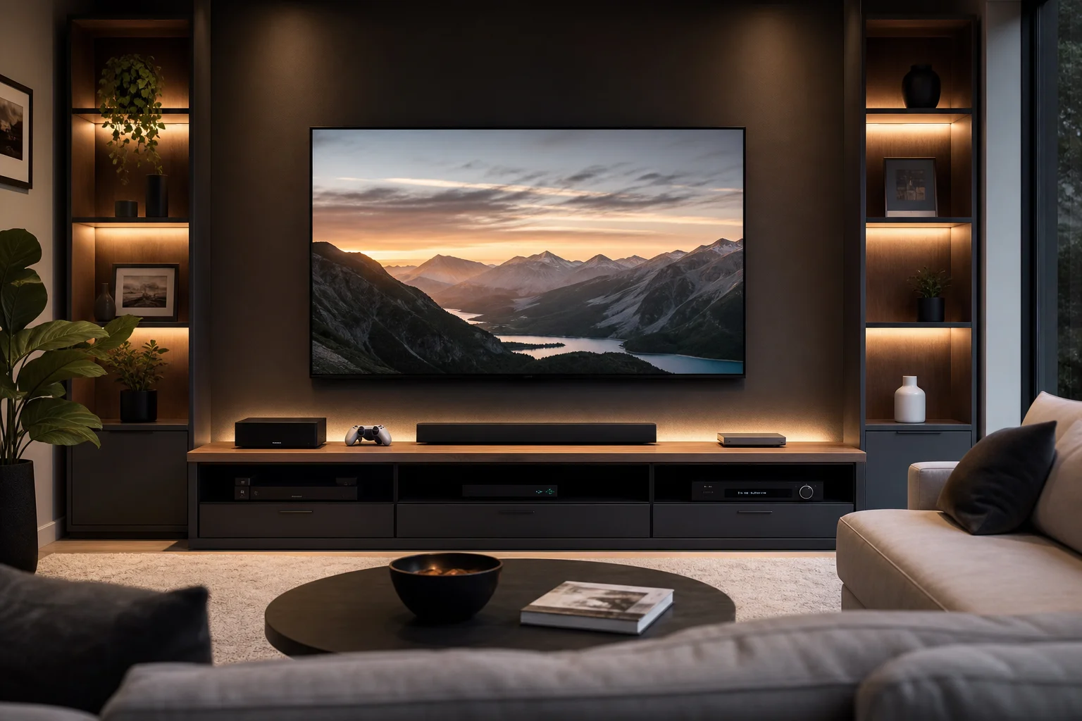 Premium home entertainment setup with TV and multiple streaming devices