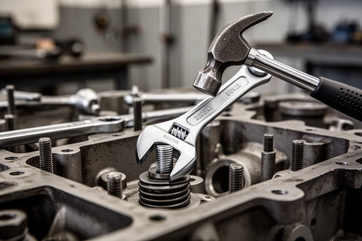 Hammer impacts landing on an offset striking wrench in a tight mechanical space