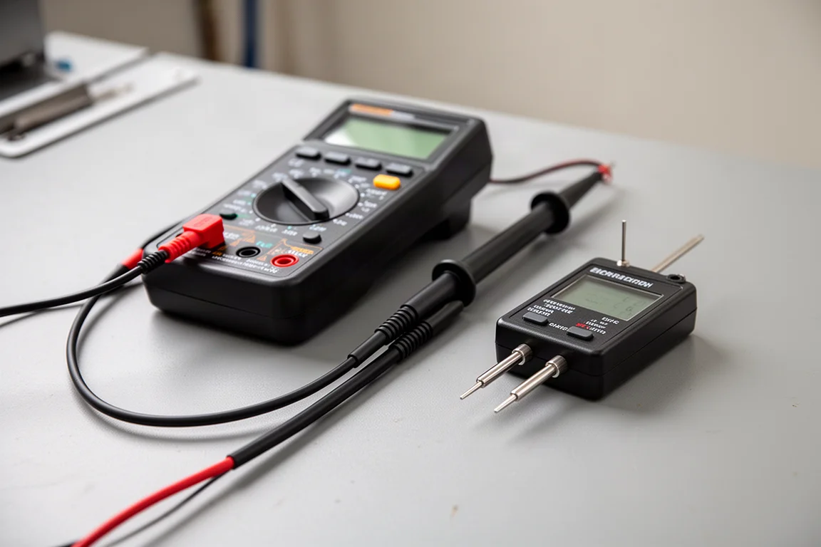 Hochspannungssonde und Multimeter zur Messung der elektrischen Leistung eines Elektroschockers
