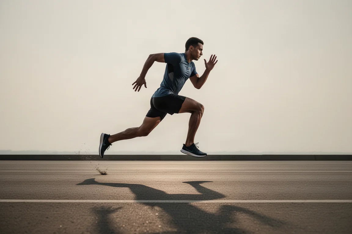 Runner mid-stride during a threshold workout on a smooth road