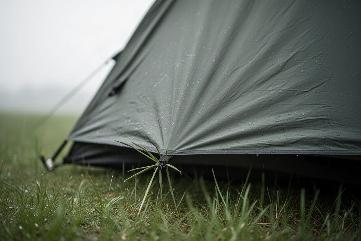 帳篷雨蓋平貼在帳身上,與地面毫無間隙