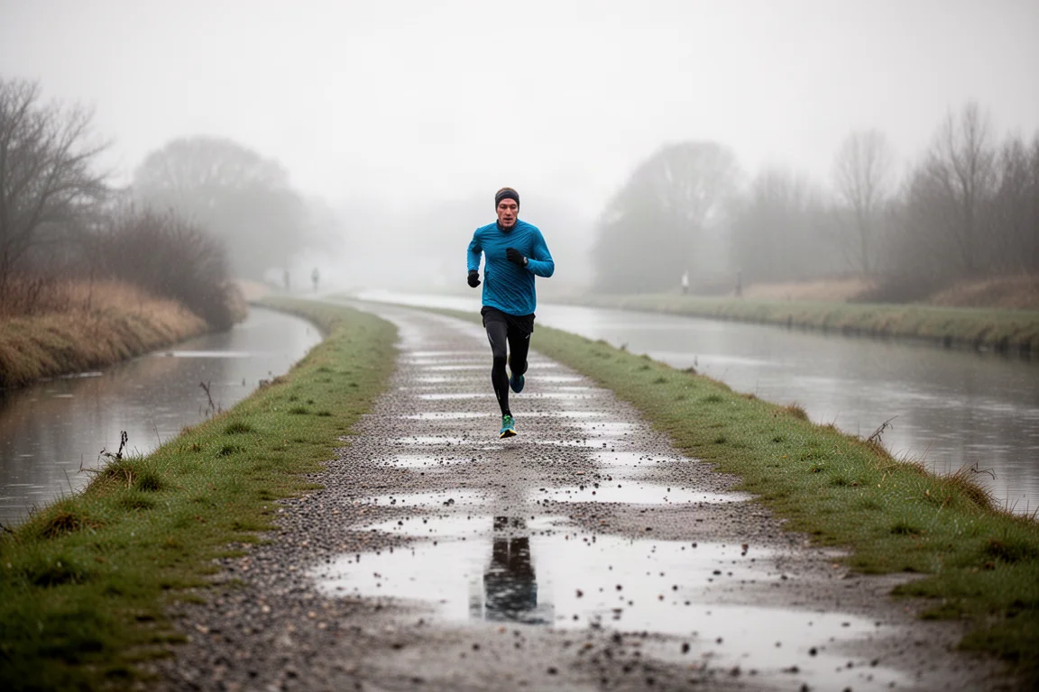 Hardloper die met een beentje langs een jaagpad loopt in veelzijdige trainingschoenen