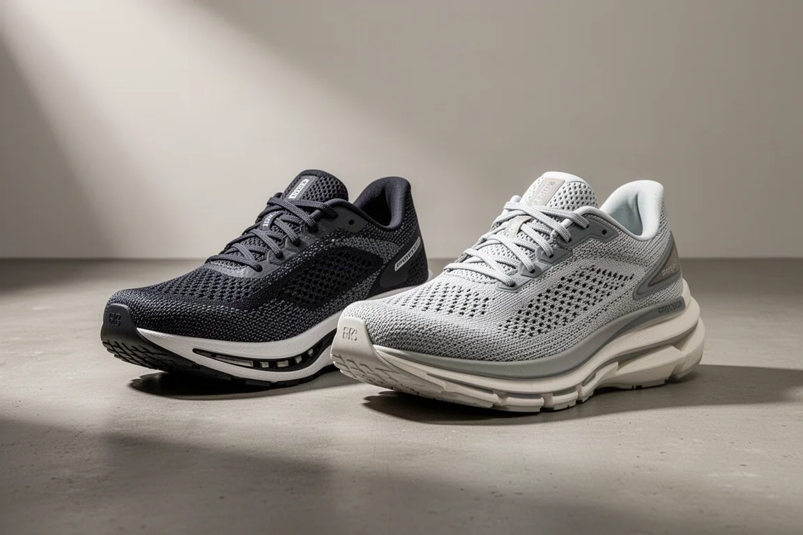 Puma Deviate Nitro 2 and Hoka Mach X running shoes side by side on concrete