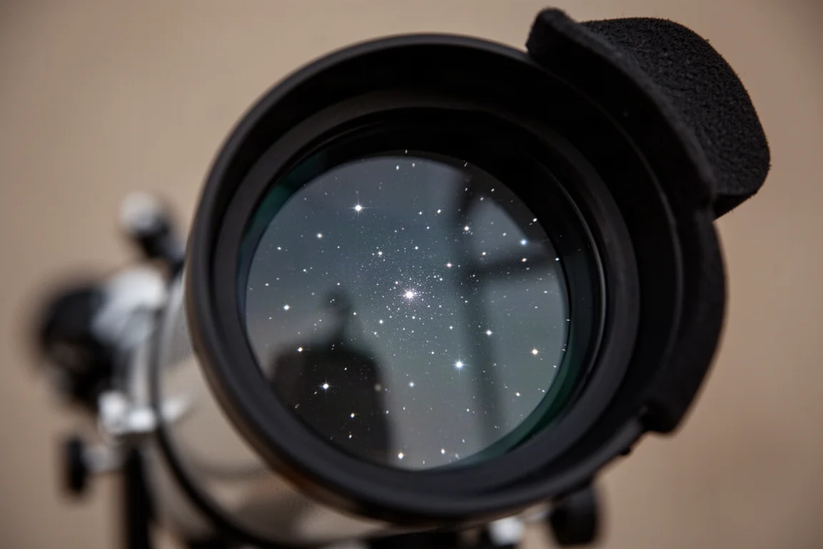 Campo stellato osservato attraverso un oculare di telescopio con ampio campo visivo