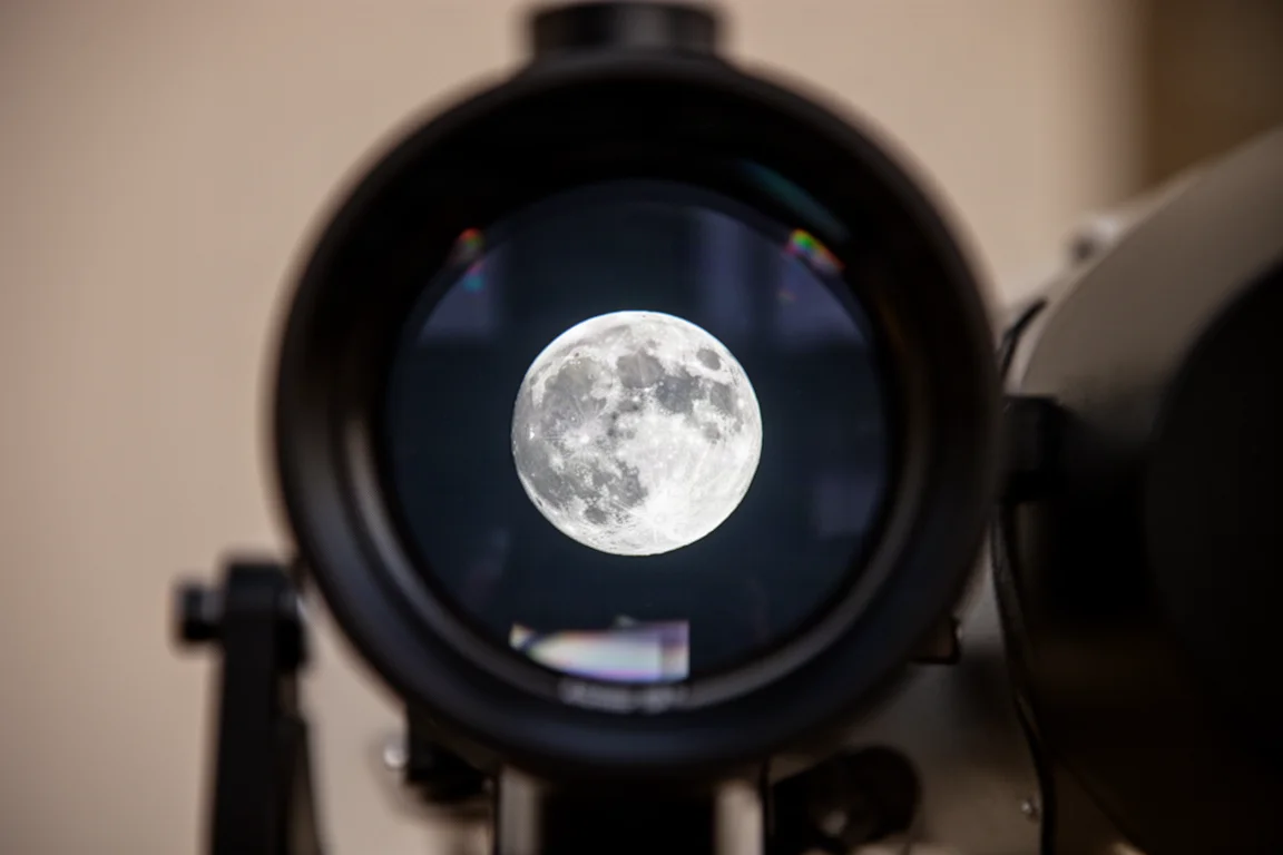 Luna piena incorniciata in un ampio campo visivo circolare