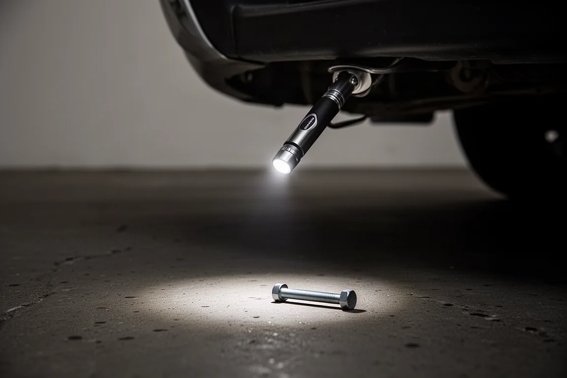 Pointe LED lumineuse d'un aimant télescopique éclairant un coin sombre sous une voiture