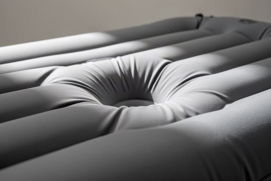 Gros plan d'une surface de matelas extensible étirée au-dessus de profonds canaux d'air horizontaux