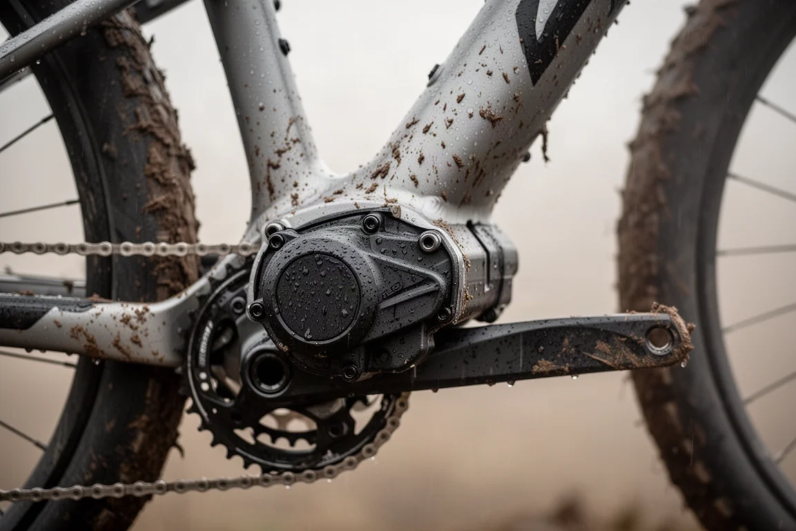Carter de boîte de vitesses monté sous le boîtier de pédalier d'un cadre de vélo