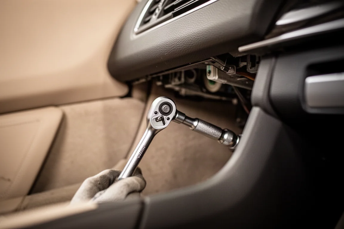Catraca stubby compacta trabalhando em um espaço apertado atrás do painel de um carro