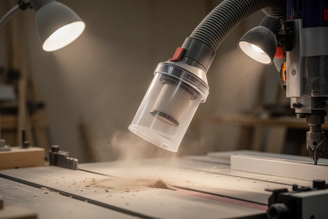 En resin 3D-skrivare som producerar smådelar på en kladdig maker-bänk.