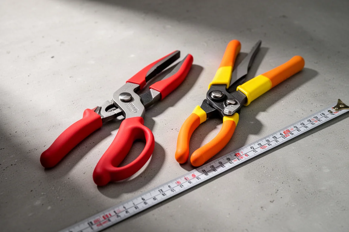Pinces multiprises fabriquées en Allemagne à côté d'une pince haut de gamme comparable sur un établi