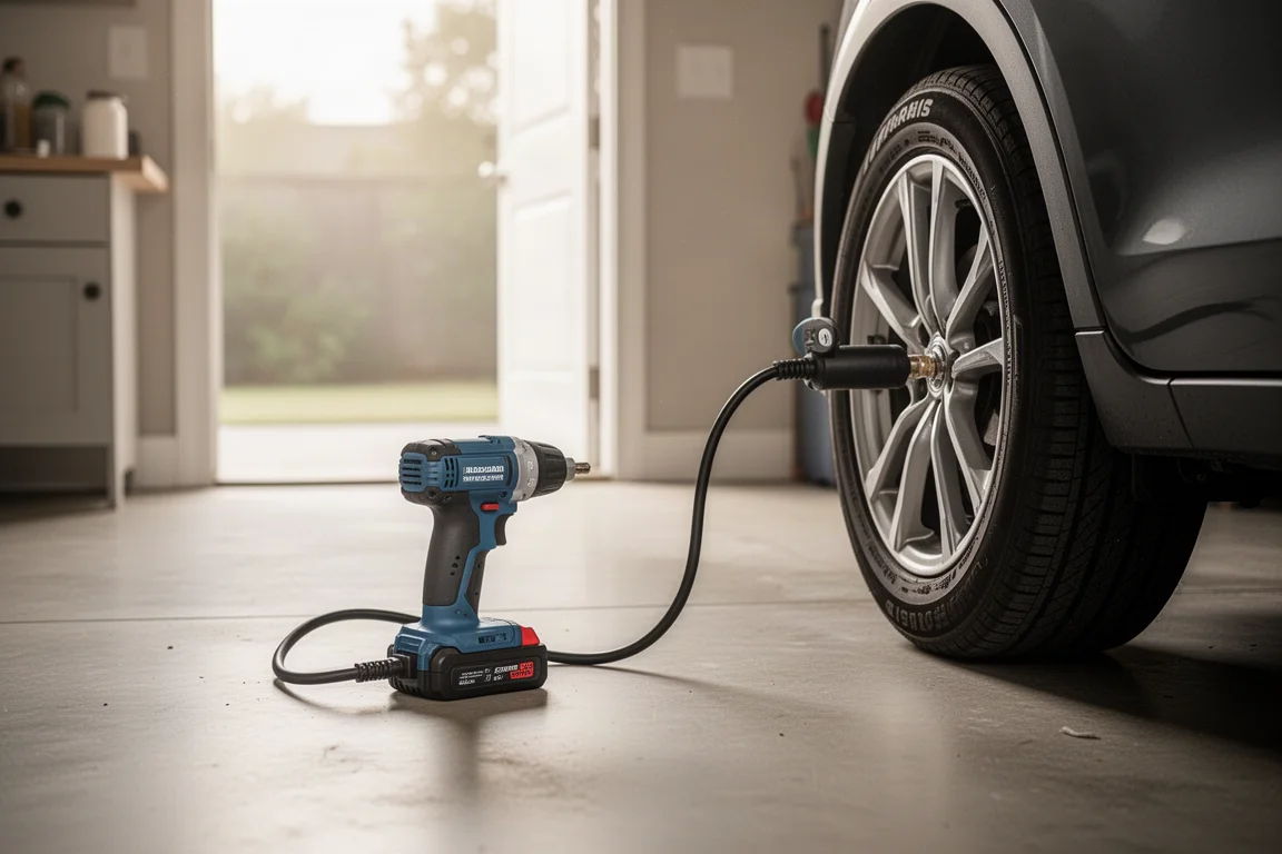 Leder-Weekender-Tasche auf einem Hotelbett neben gepacktem Reisekit