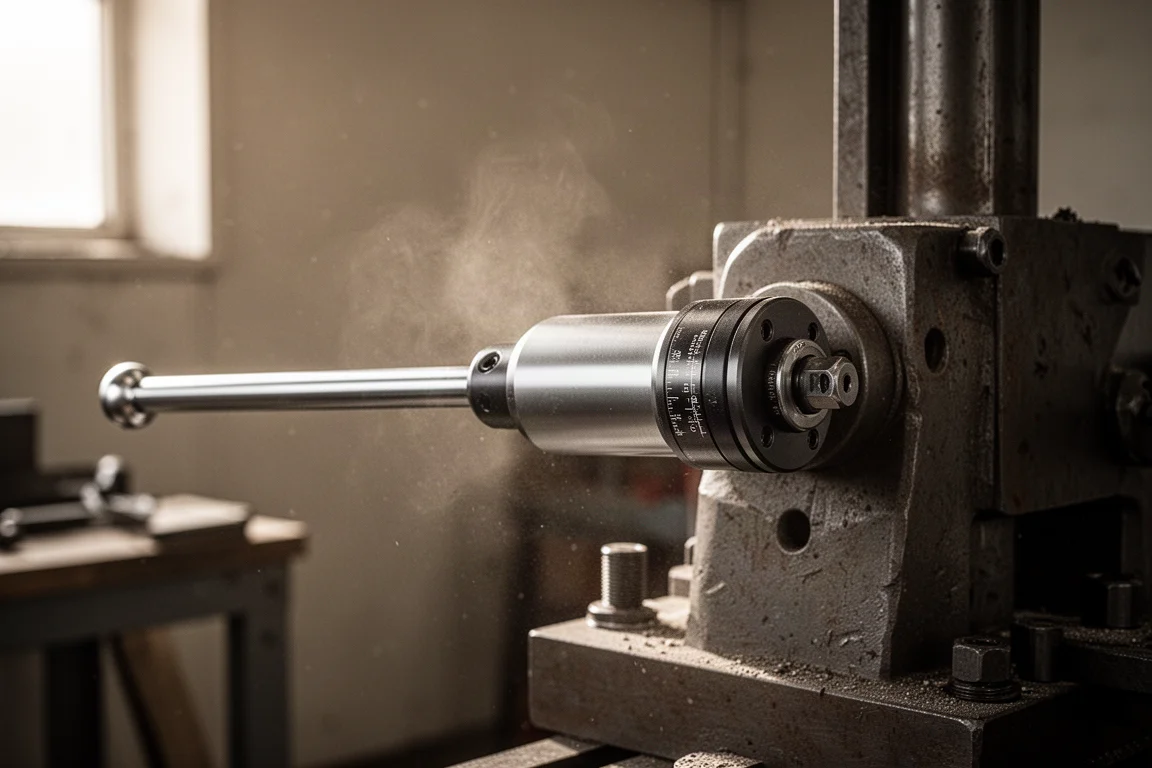 Torque multiplier braced against a fixed surface while a long handle is turned by hand