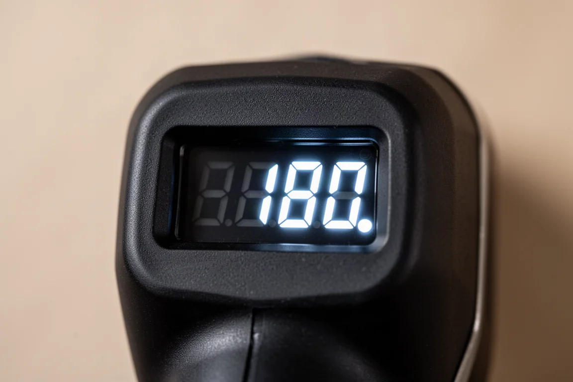 Close-up of a digital display showing a torque reading in foot-pounds