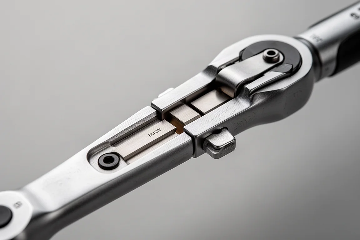Nahaufnahme des Einstellmechanismus eines Split-Beam-Drehmomentschlüssels
