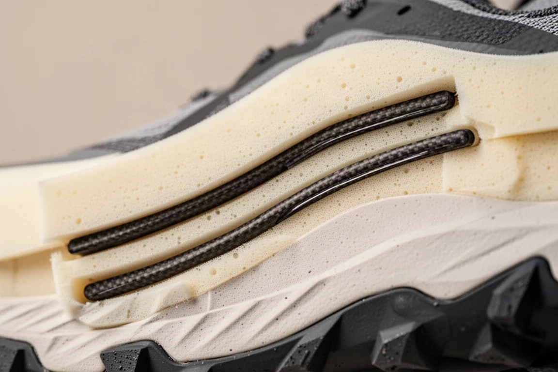 Tussenzool van trailrunningschoen met dubbele carbon fiber platen