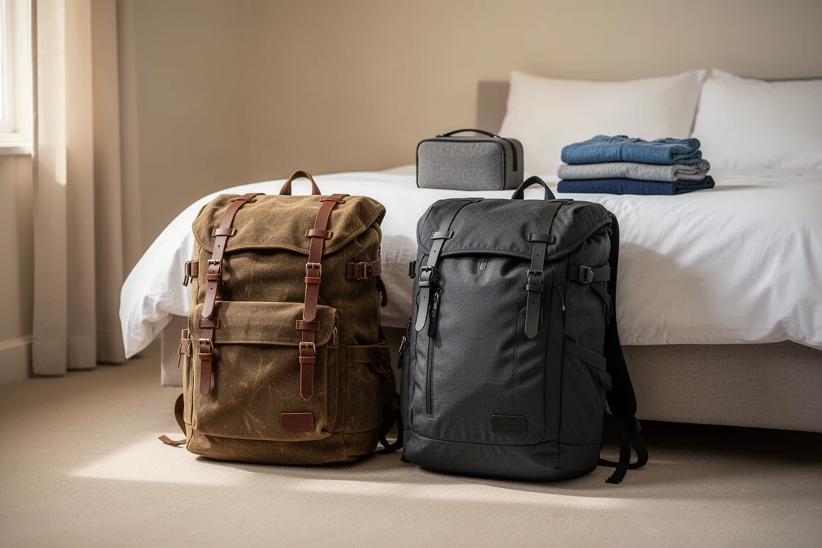 Packing cube disposti all'interno di una borsa da viaggio aperta durante la preparazione delle valigie
