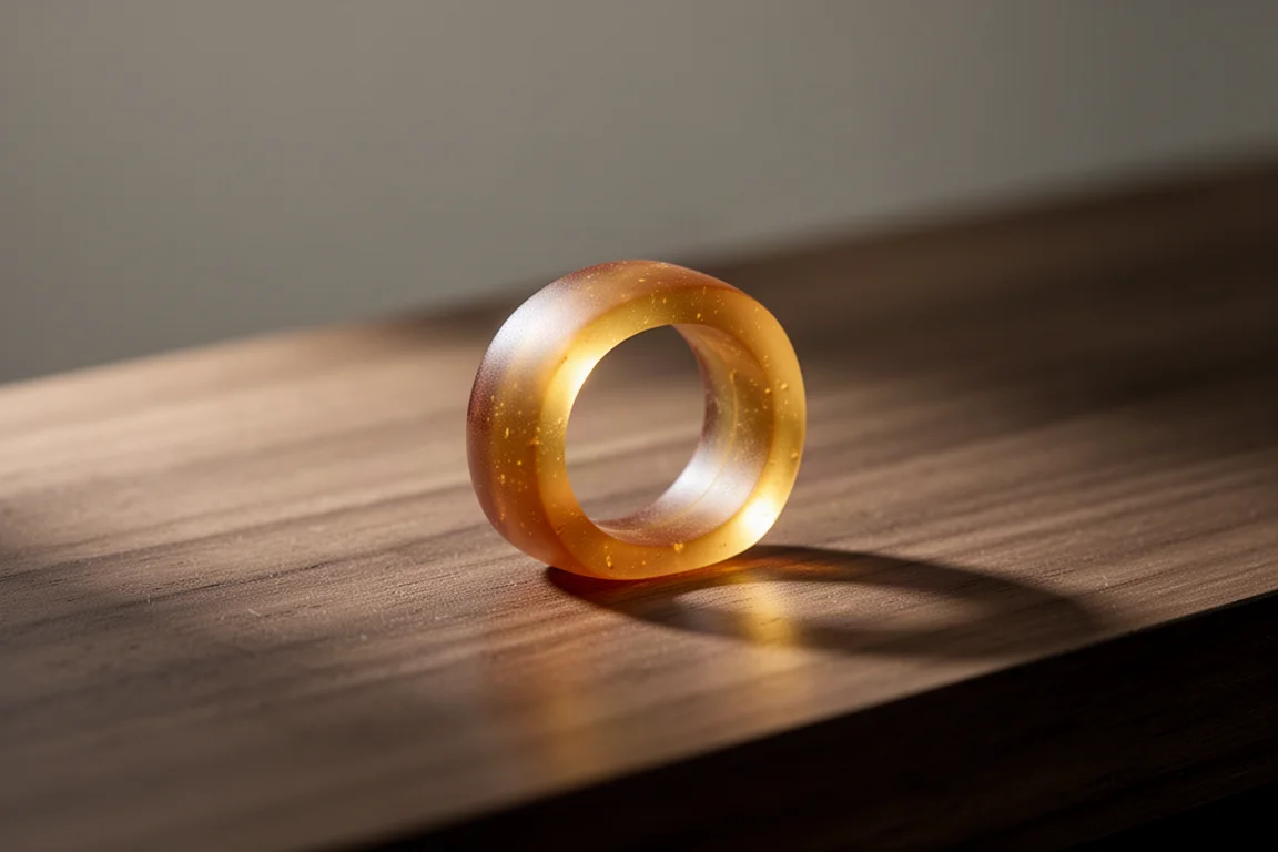 Glowing ring on a wooden surface at dusk