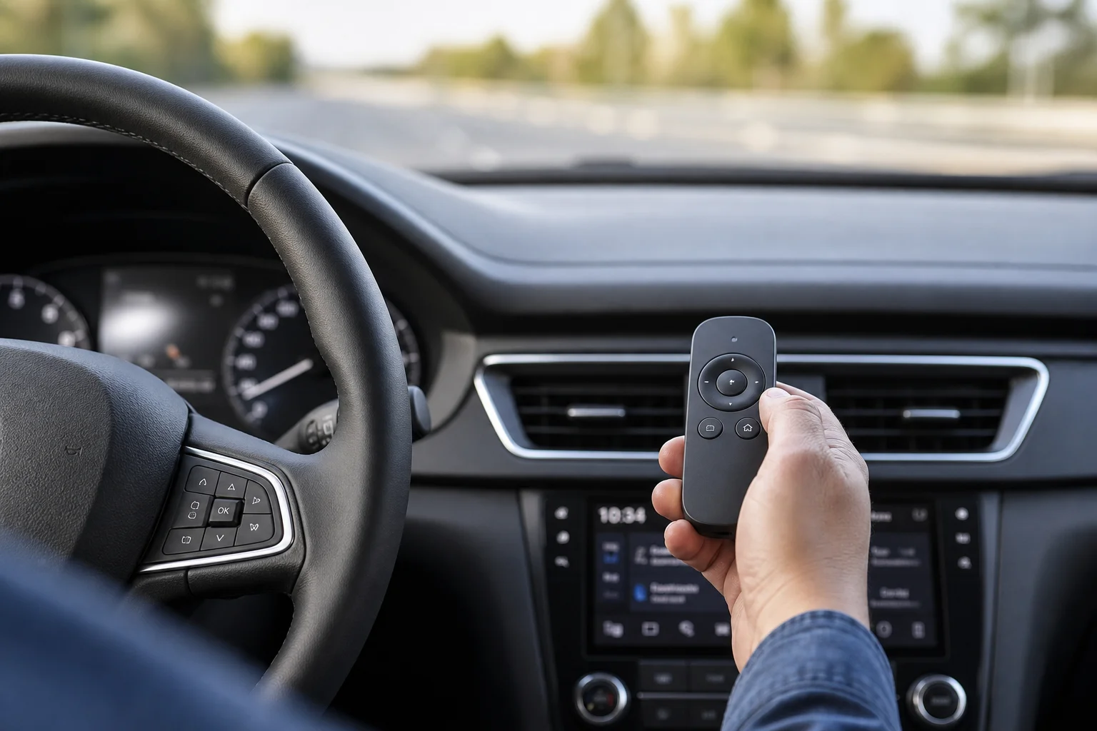 Driver adjusting bass controls with remote while driving