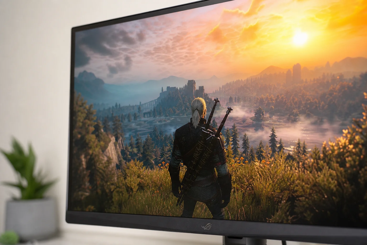 Primo piano di un monitor da gaming che mostra colori vivaci e testo nitido
