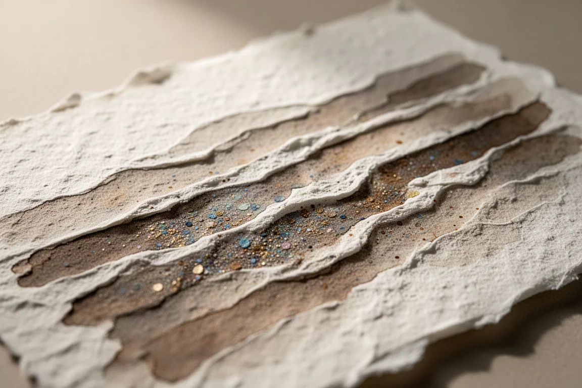 Raue Aquarellpapier-Textur in extremer Nahaufnahme, mit Pigment, das sich in der Körnung absetzt