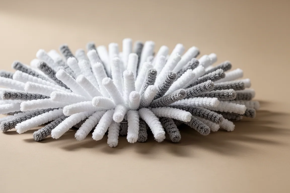 Microfiber mop head close-up showing looped strands