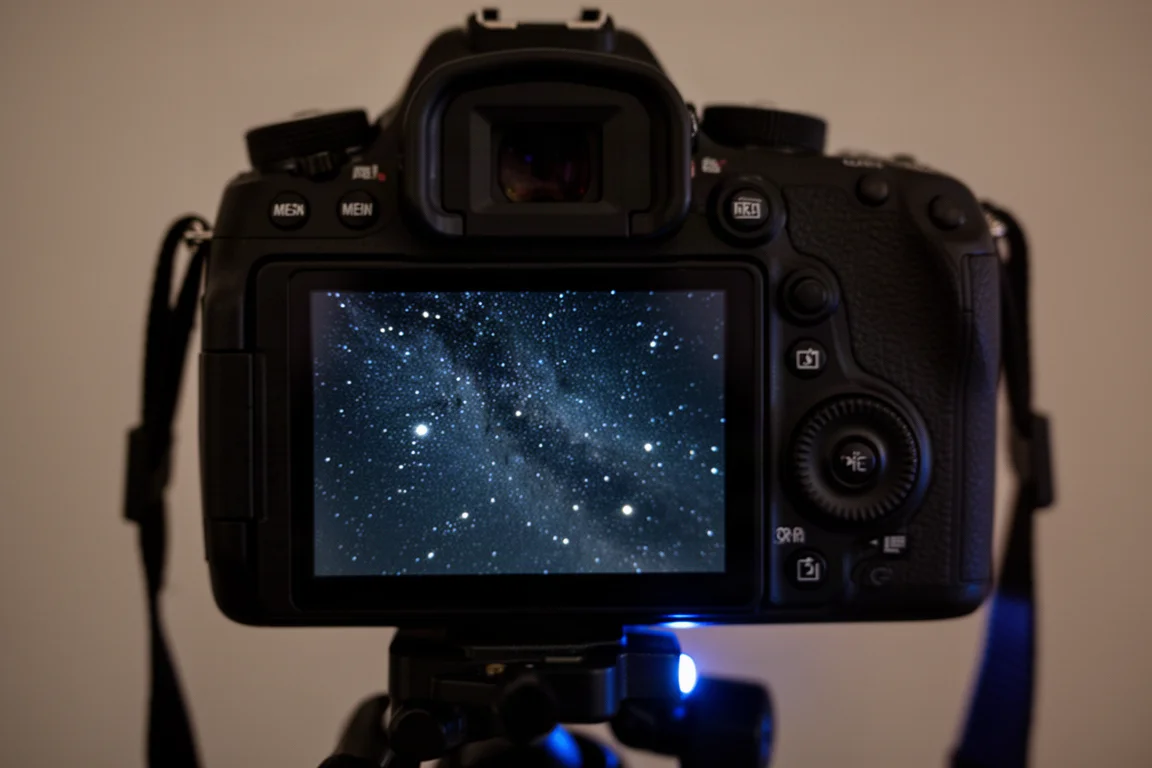 Vergrößerte Ansicht von nachts fotografierten Sternen mit scharfen, runden Sternpunkten