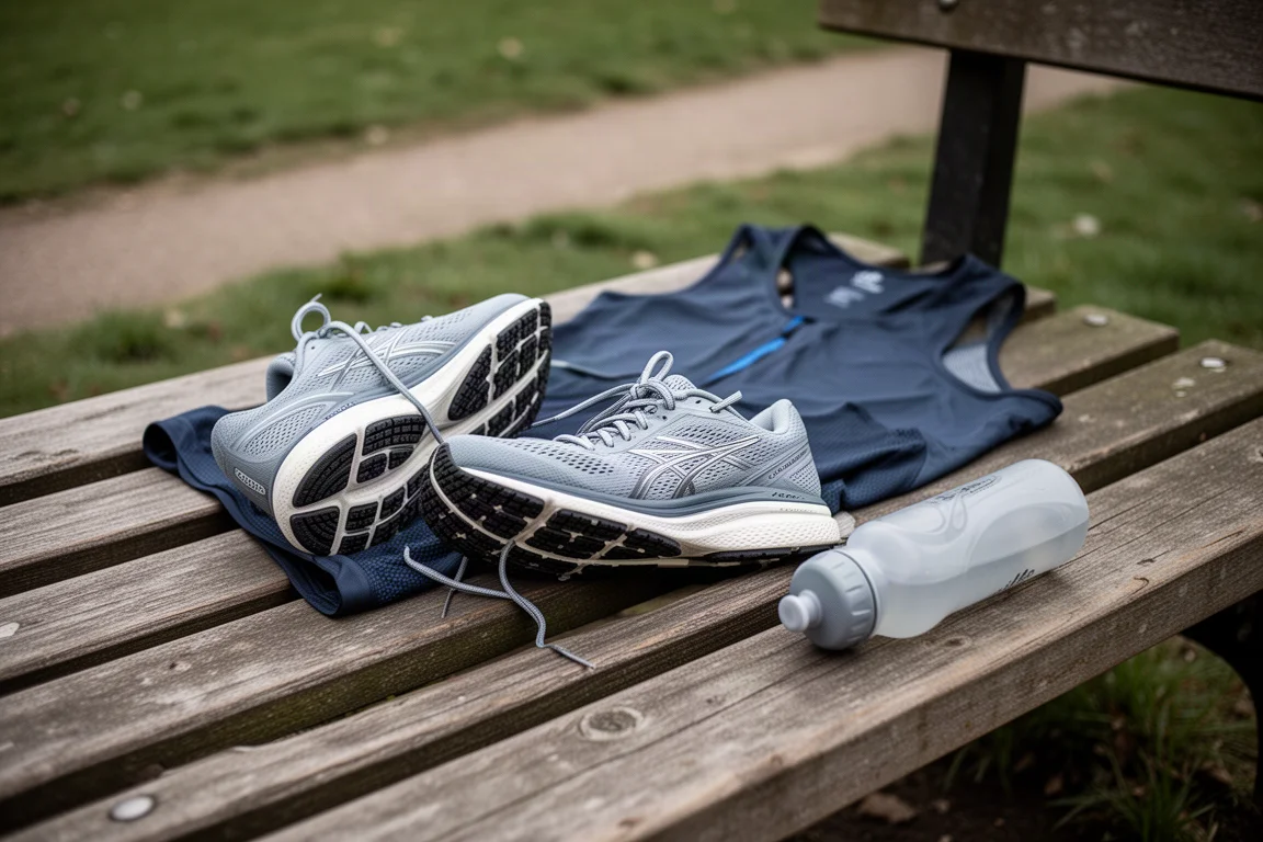 Un trail runner si cambia scarpe su una panchina dopo un allenamento deludente