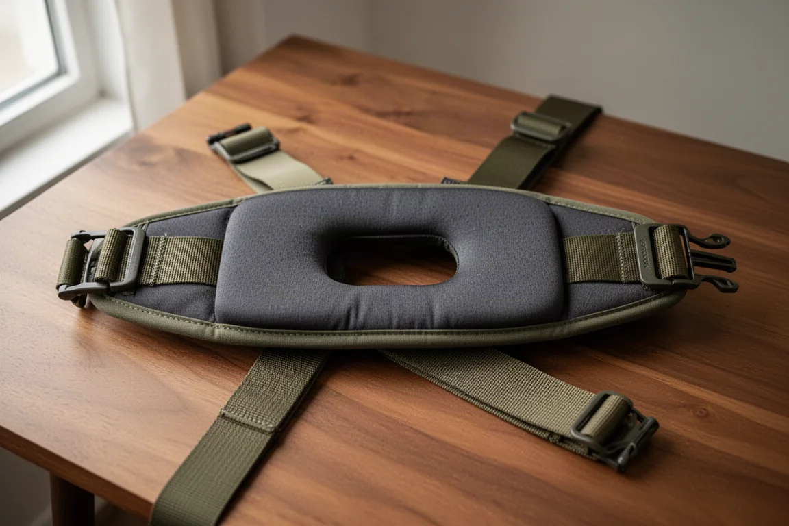 Bovenaanzicht van weekend backpackuitrusting naast een ingepakte smalle rugzak