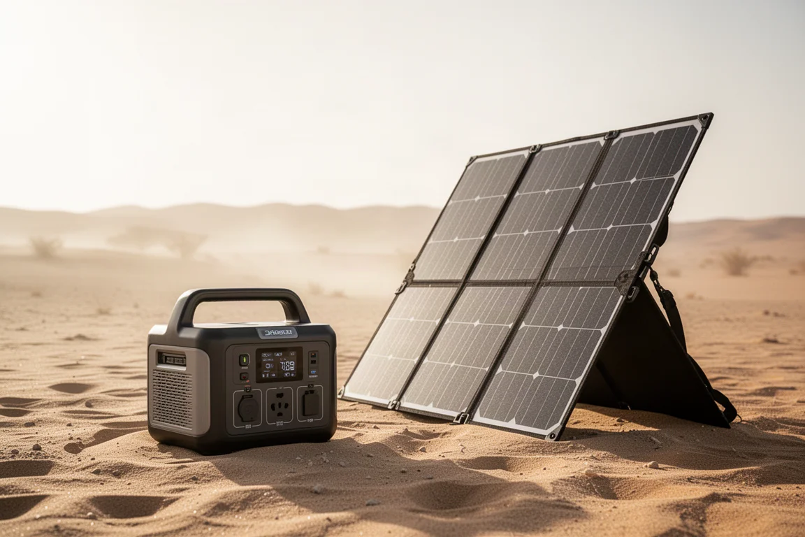 Portable power station charging from a foldable solar panel outdoors